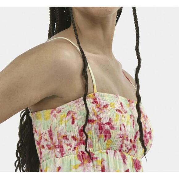 NEW No Boundaries Womans Smocked Cami Dress Medium mid length Floral Pink/Green - Picture 4 of 4